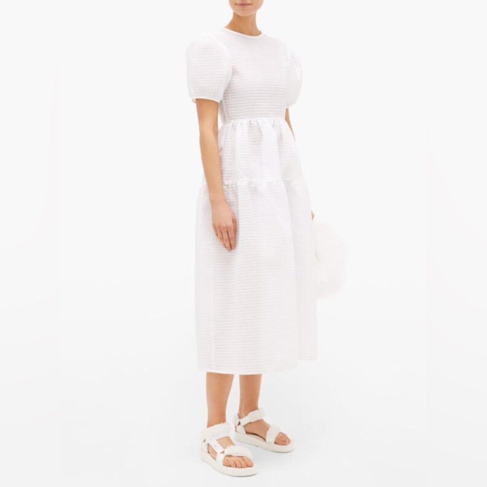 Cecilie Bahnsen Katia Tiered Tie-Back Seersucker Dress - US8